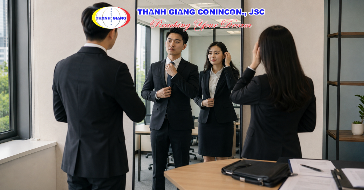 Du học sinh đang chuẩn bị trang phục trước buổi phỏng vấn xin việc tại Nhật Bản