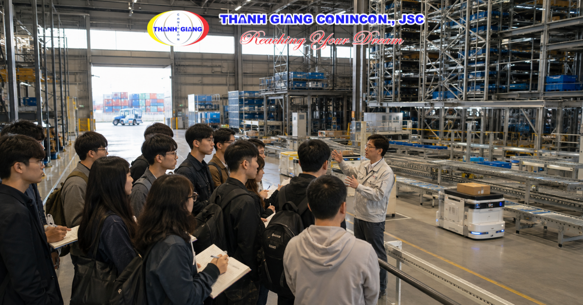 Du học sinh tham quan hệ thống logistics hiện đại trong quá trình học tập tại Nhật Bản
