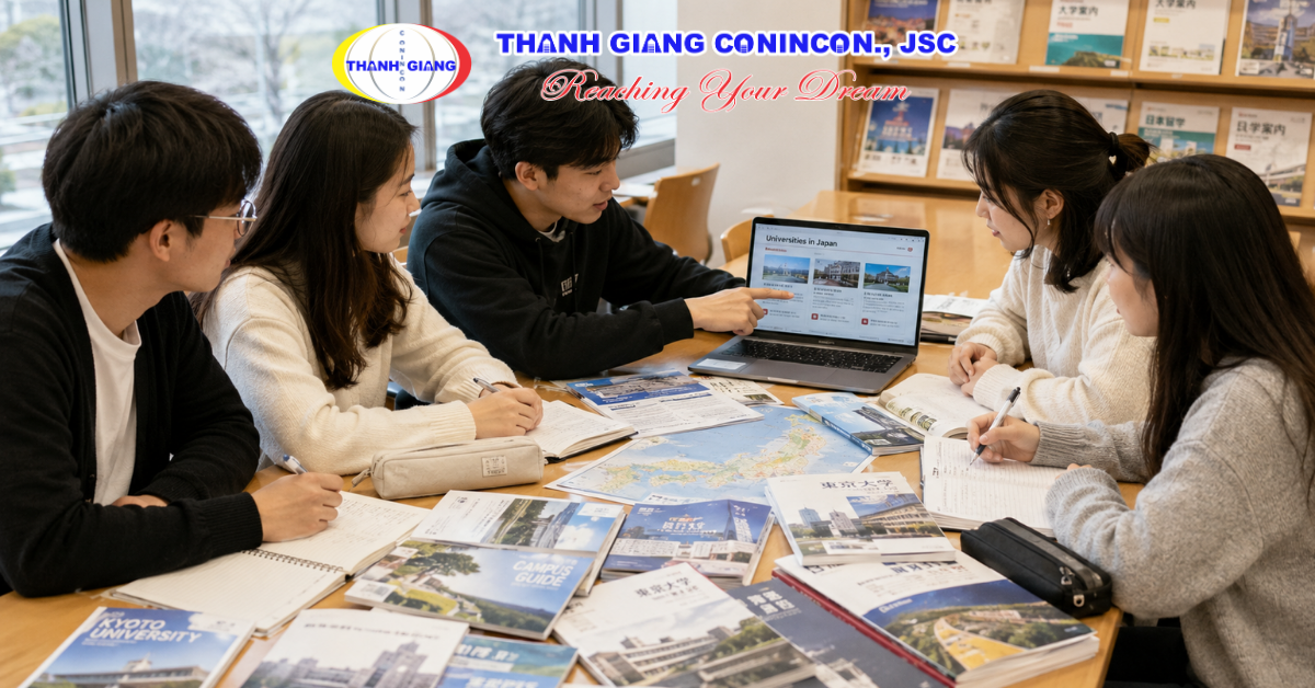 Nhóm du học sinh cùng nghiên cứu và tìm trường trước kỳ nhập học tại Nhật Bản