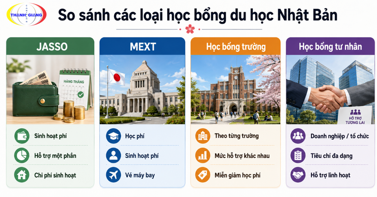 So sánh JASSO, MEXT và các loại học bổng du học Nhật Bản
