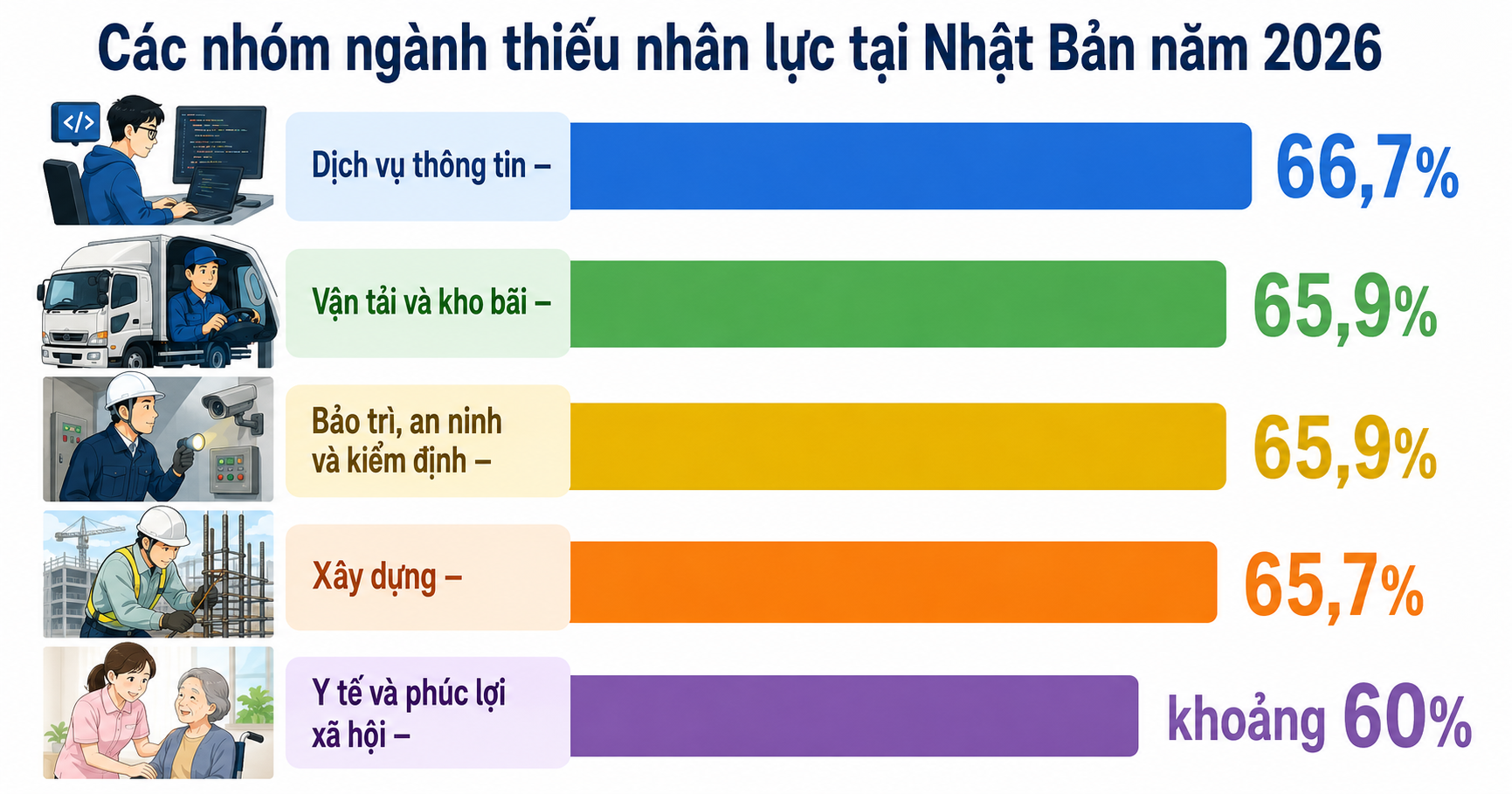 Thống kê các ngành nghề thiếu nhân lực tại Nhật Bản 2026